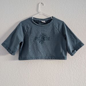 Gymshark Womens Crop 1/2 Sleeve Sweatshirt Top Medium Blue